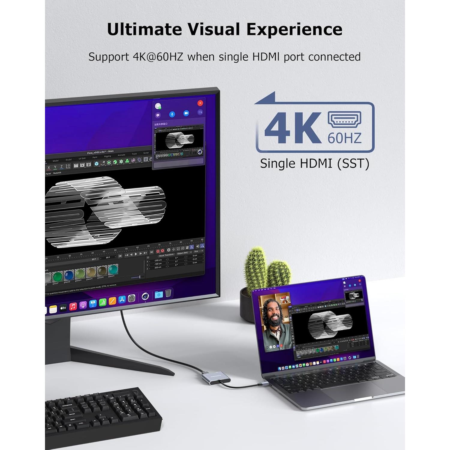 Adaptador USB C a HDMI Dual 4K Glomtheia para 2 Monitores