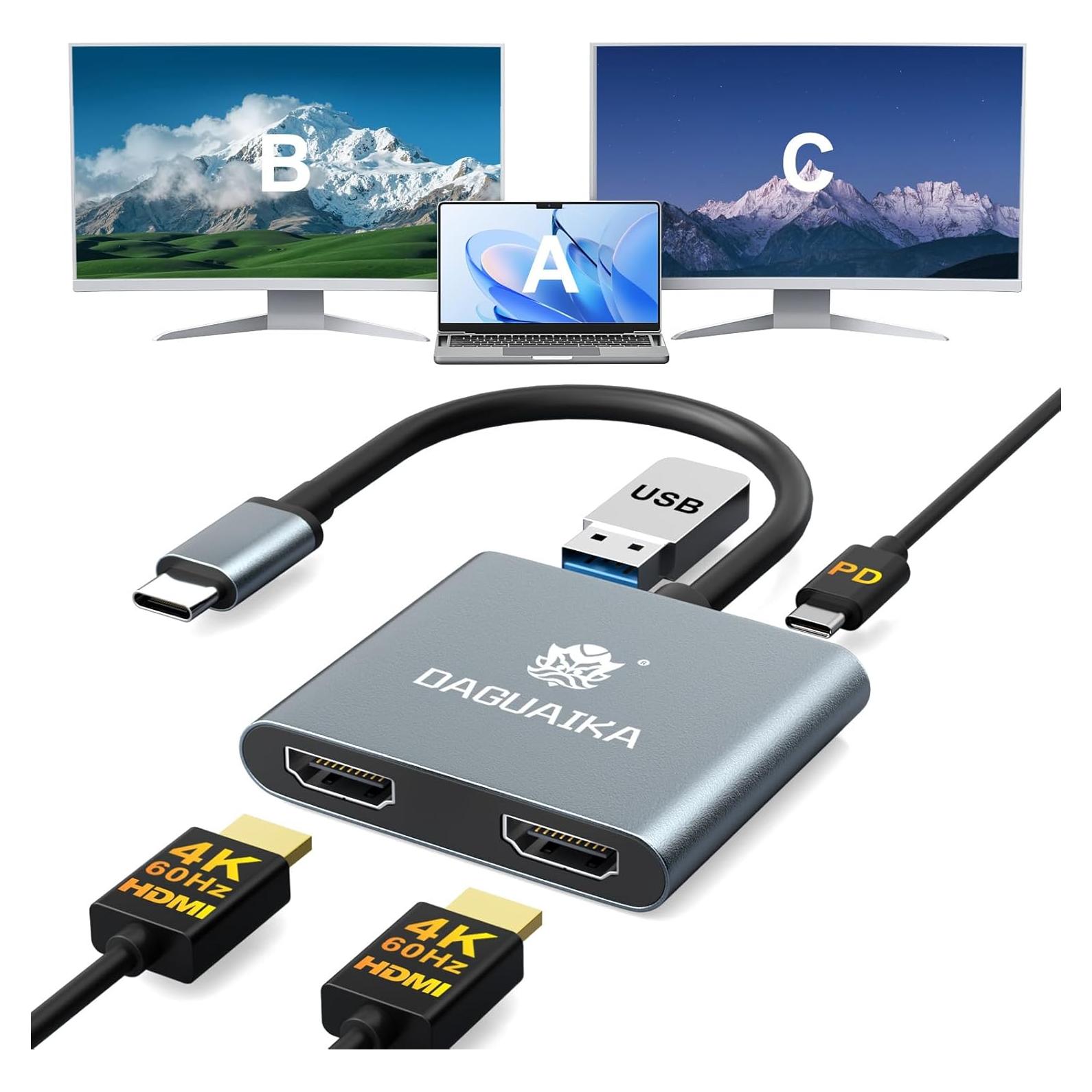 Adaptador USB-C a Doble HDMI 4K 60Hz - 4-en-1 Dongguan