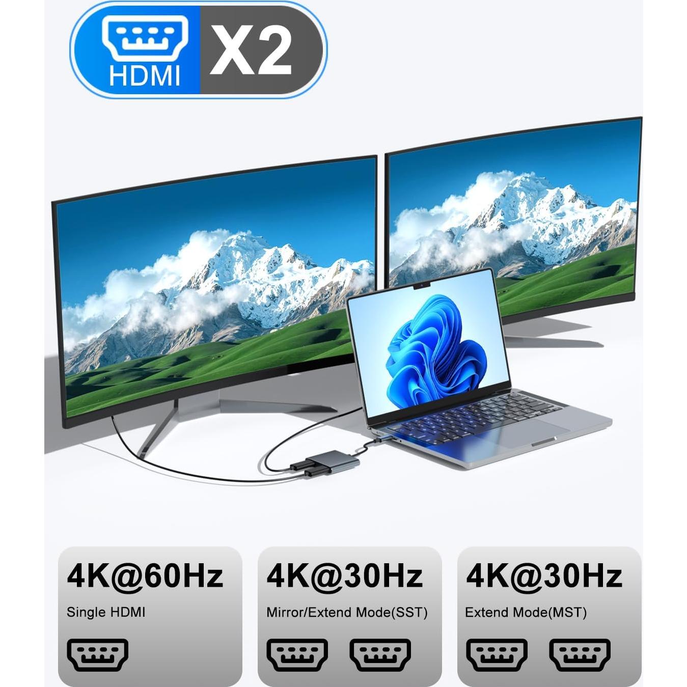 Adaptador USB-C a Doble HDMI 4K 60Hz - 4-en-1 Dongguan