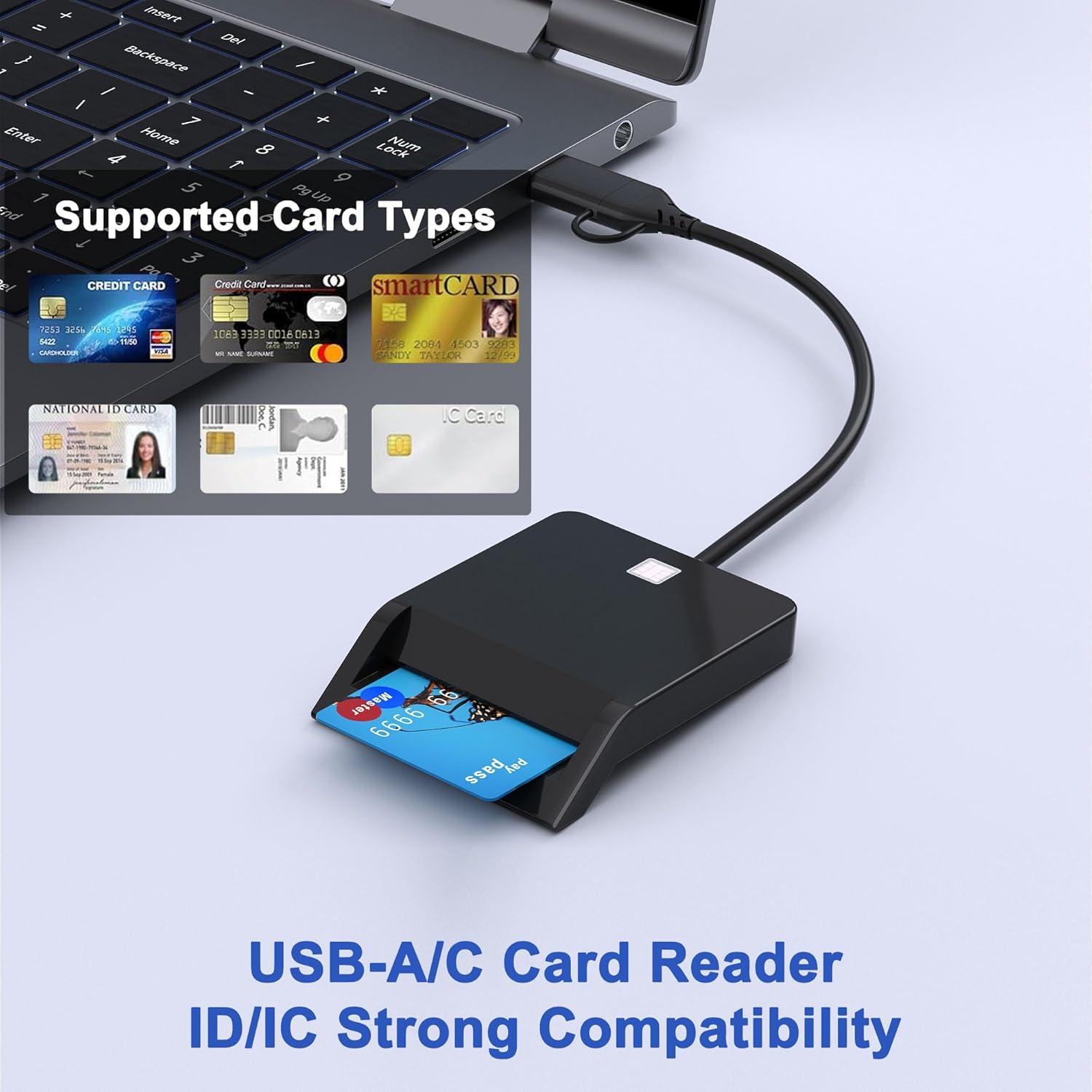 Lector de Tarjeta CAC Militar Lecnvuo USB-C 2 en 1 Compatible