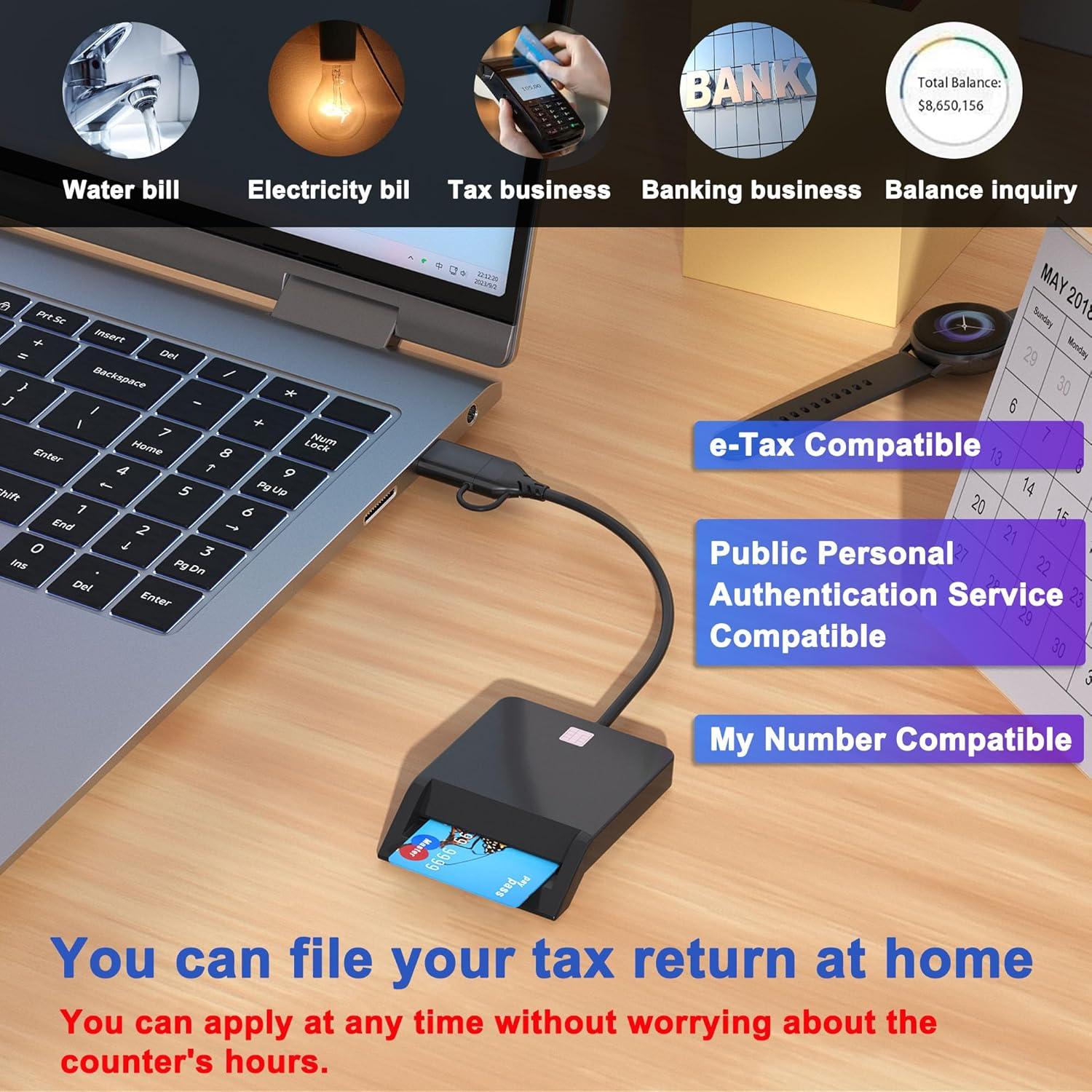 Lector de Tarjeta CAC Militar Lecnvuo USB-C 2 en 1 Compatible