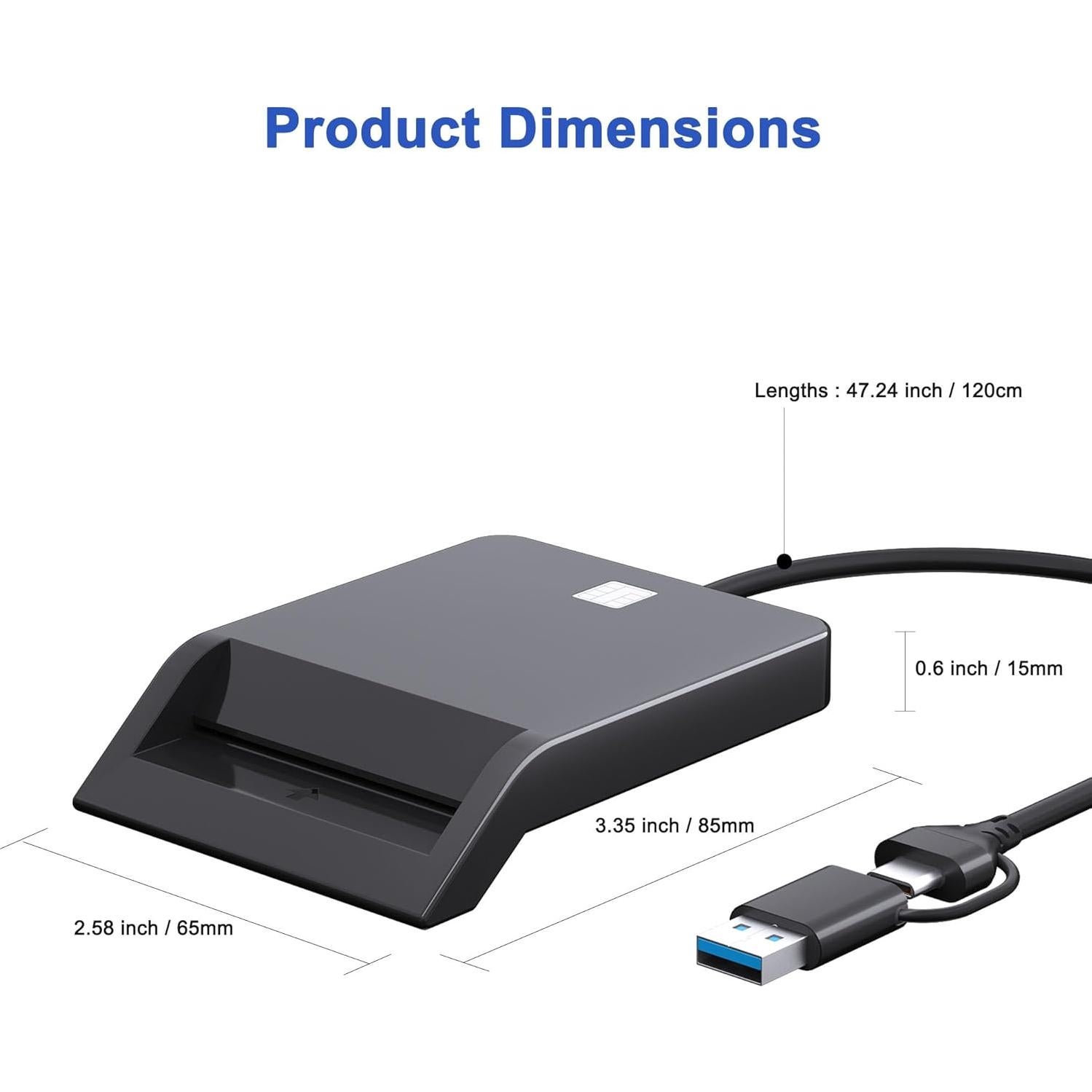 Lector de Tarjeta CAC Militar Lecnvuo USB-C 2 en 1 Compatible