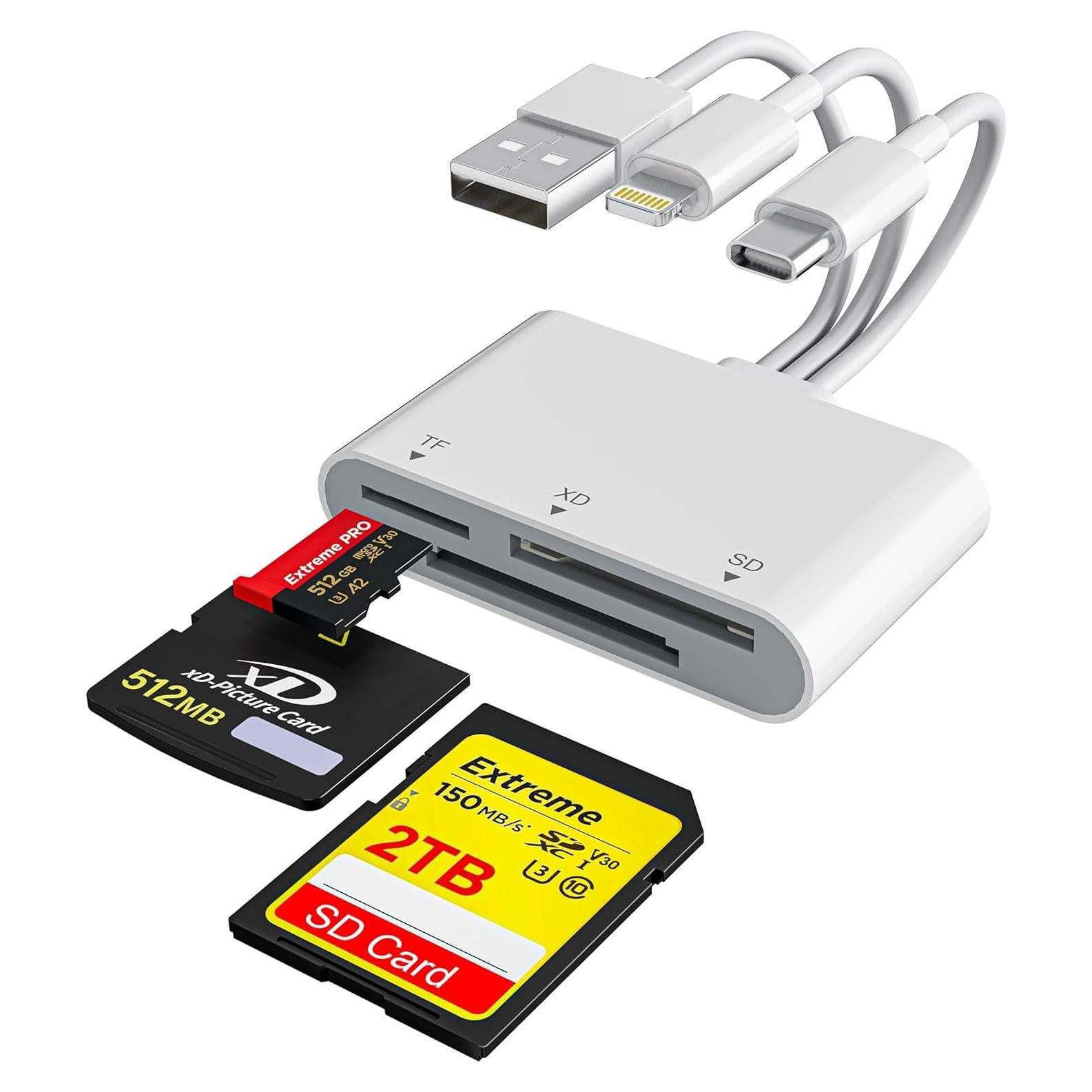 Lector de Tarjetas 3-en-1 Ardaddyn con Lightning, USB-C y USB-A