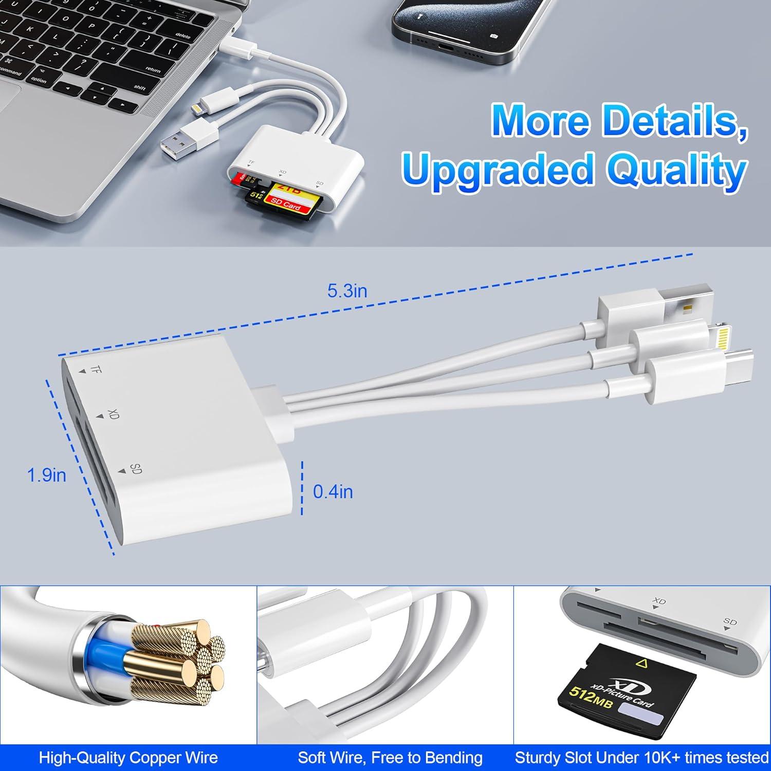 Lector de Tarjetas 3-en-1 Ardaddyn con Lightning, USB-C y USB-A