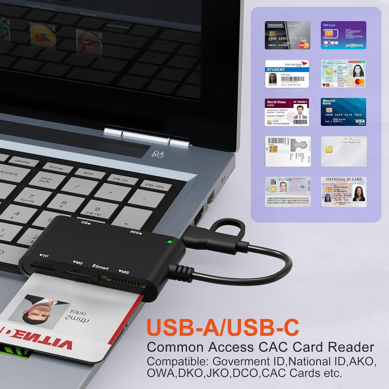 Lector de Tarjetas SIM y CAC Bawanfa Pro USB C/A 7 en 1