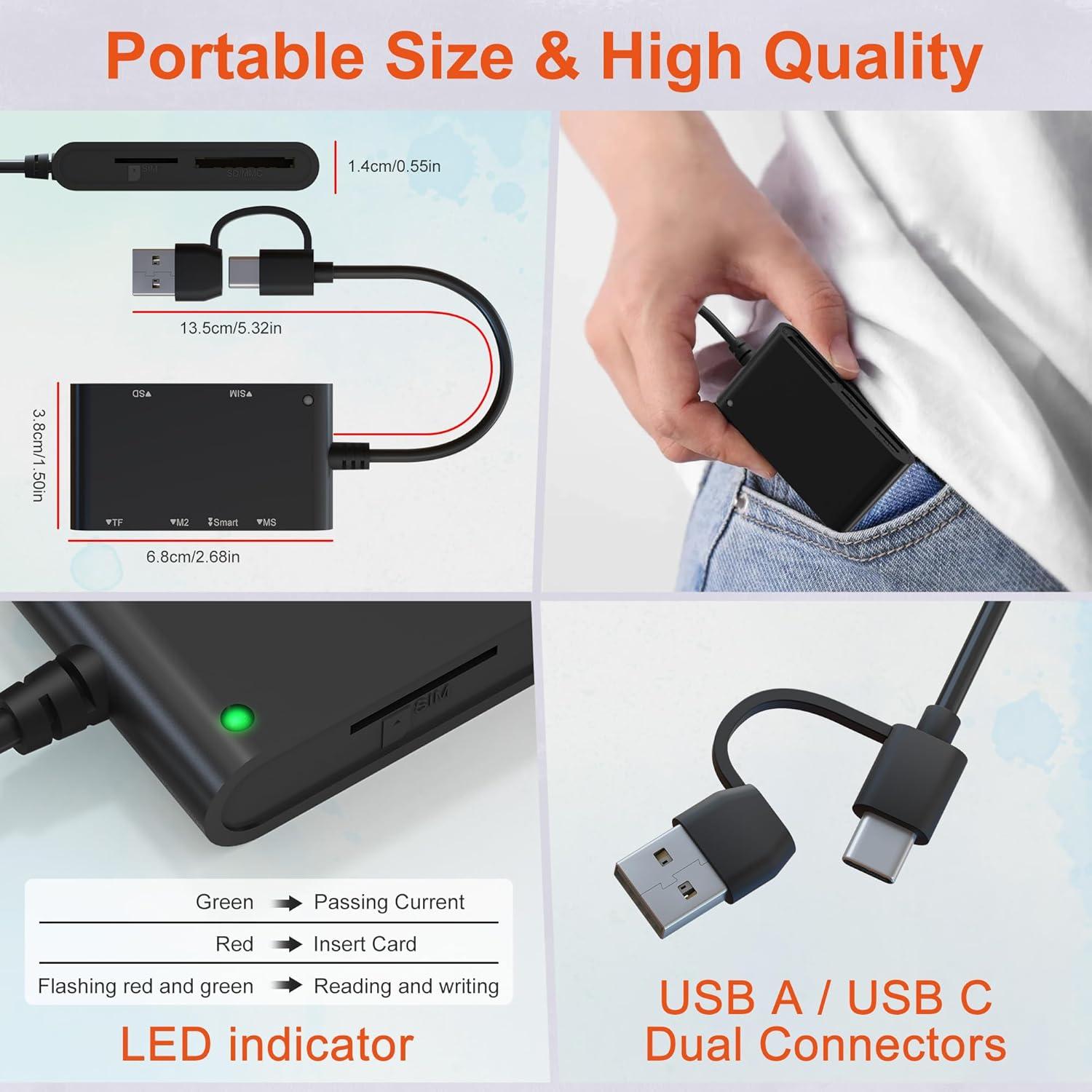 Lector de Tarjetas SIM y CAC Bawanfa Pro USB C/A 7 en 1