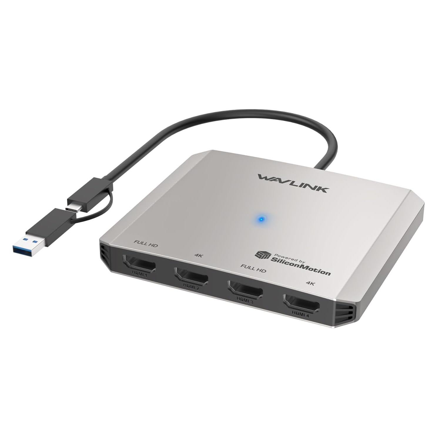 Divisor HDMI 4 Puertos WAVLINK USB-C 4K para Múltiples Monitores