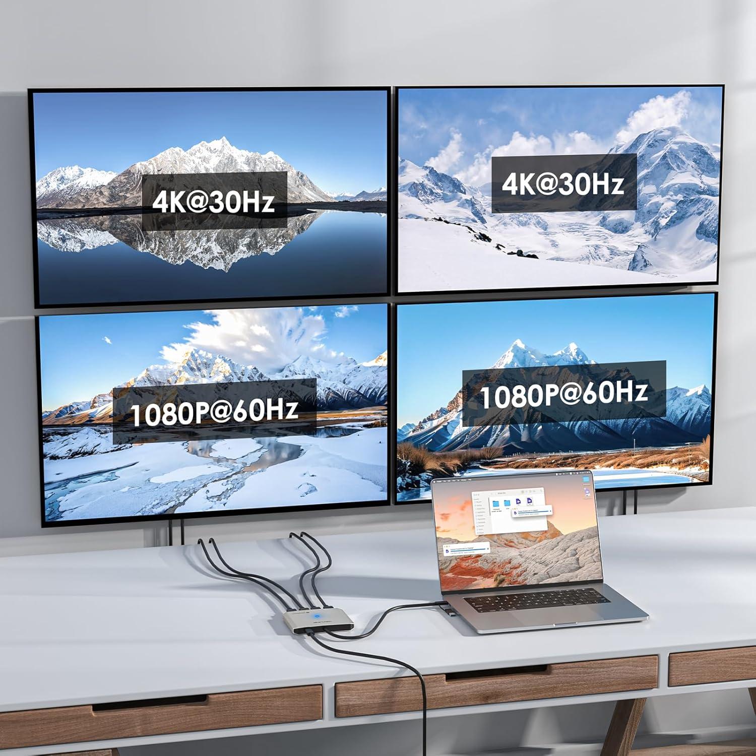 Divisor HDMI 4 Puertos WAVLINK USB-C 4K para Múltiples Monitores