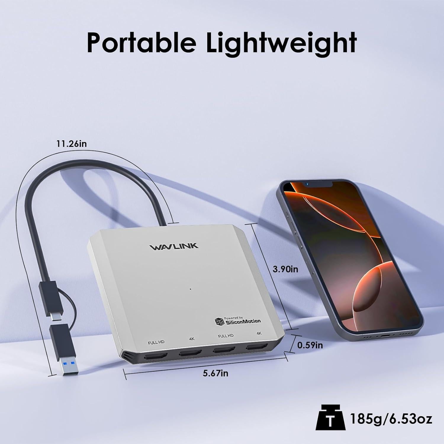 Divisor HDMI 4 Puertos WAVLINK USB-C 4K para Múltiples Monitores