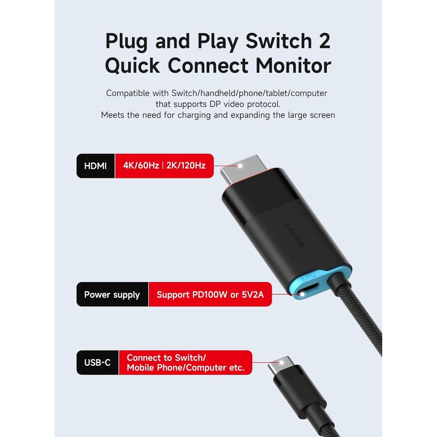 Dock Hagibis Switch2 USB C a HDMI 4K 60Hz para Nintendo Switch