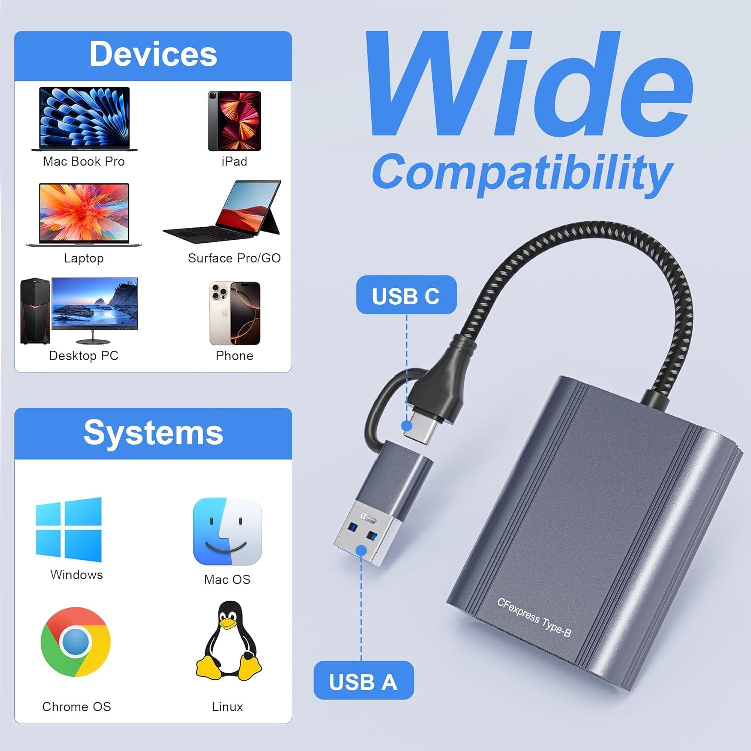 Lector de tarjetas CFexpress Tipo B Bawanfa Plus USB 3.2 10Gbps