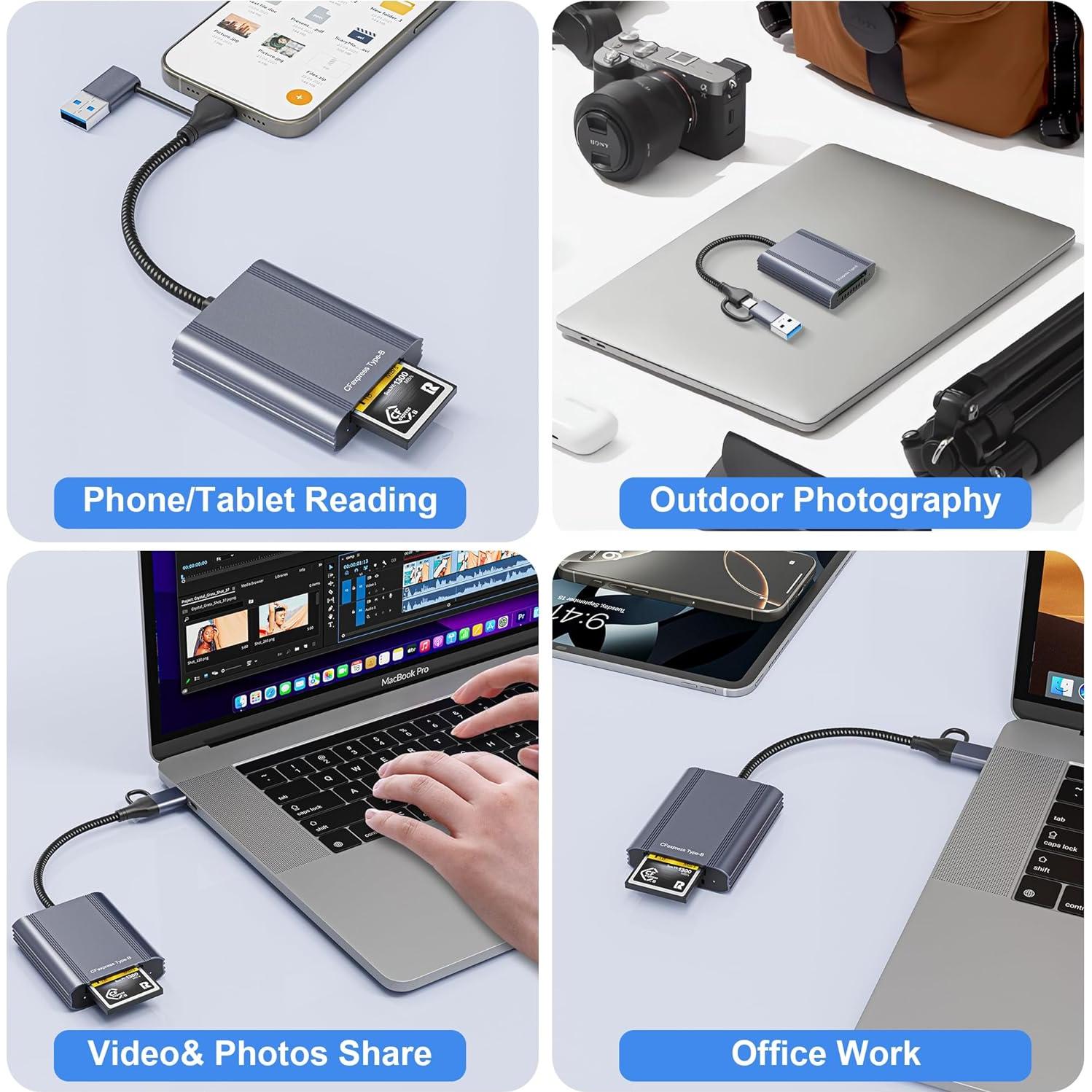 Lector de tarjetas CFexpress Tipo B Bawanfa Plus USB 3.2 10Gbps