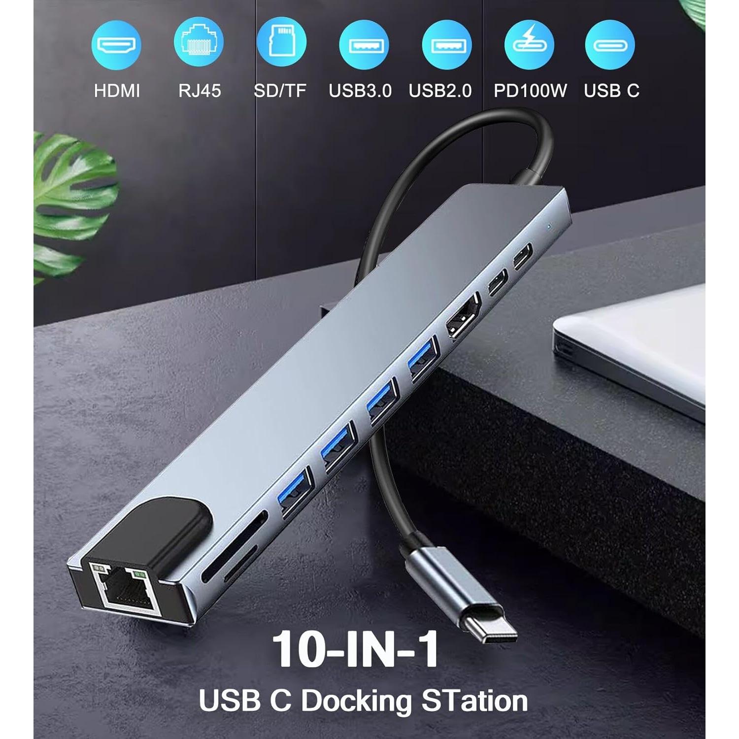 Adaptador USB C Hub 10 en 1 ukiism con HDMI 4K y Ethernet