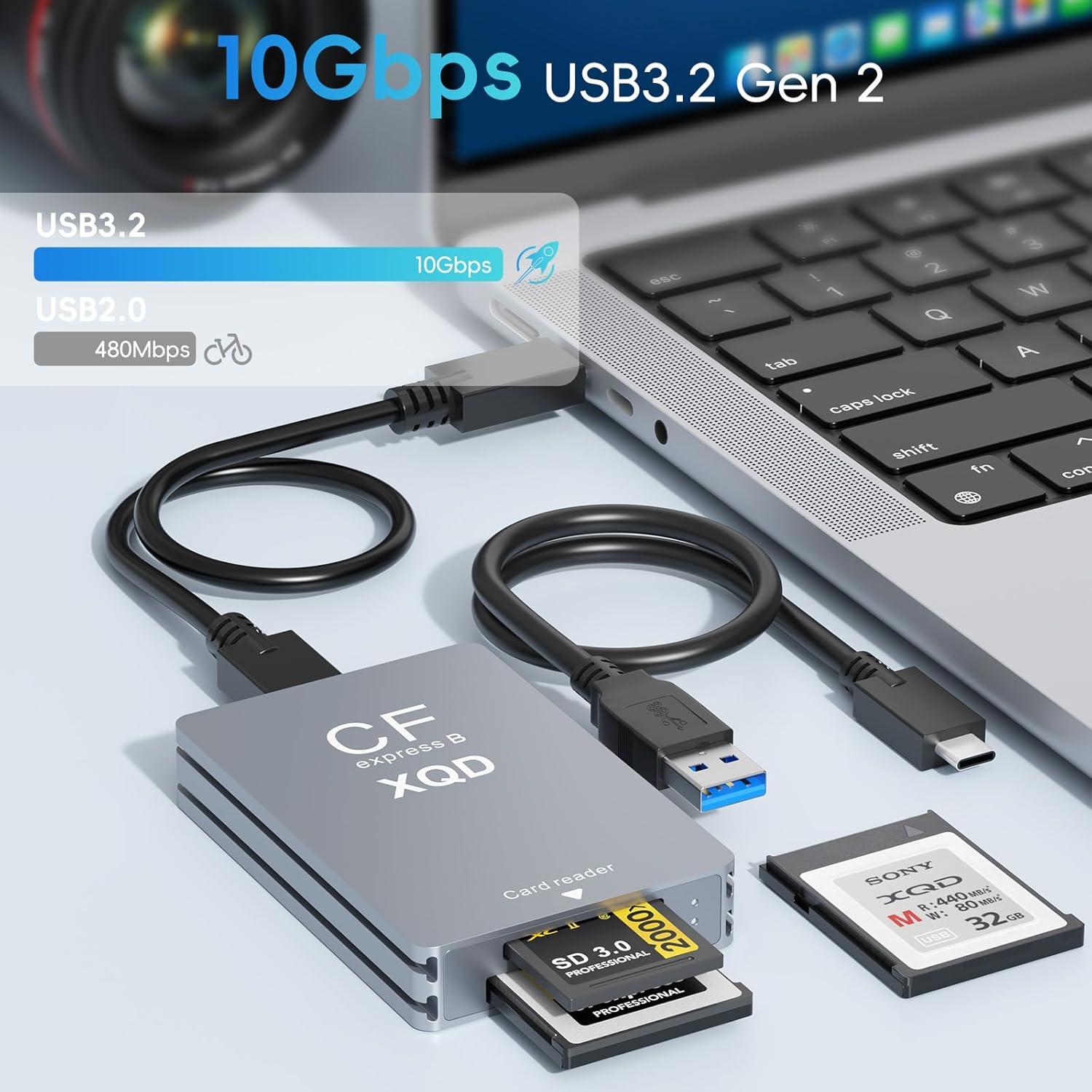 Lector de tarjetas 3-en-1 Opluz CFexpress/XQD/SD USB 3.2