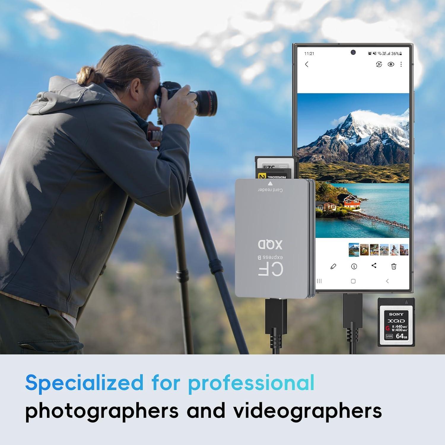 Lector de tarjetas 3-en-1 Opluz CFexpress/XQD/SD USB 3.2