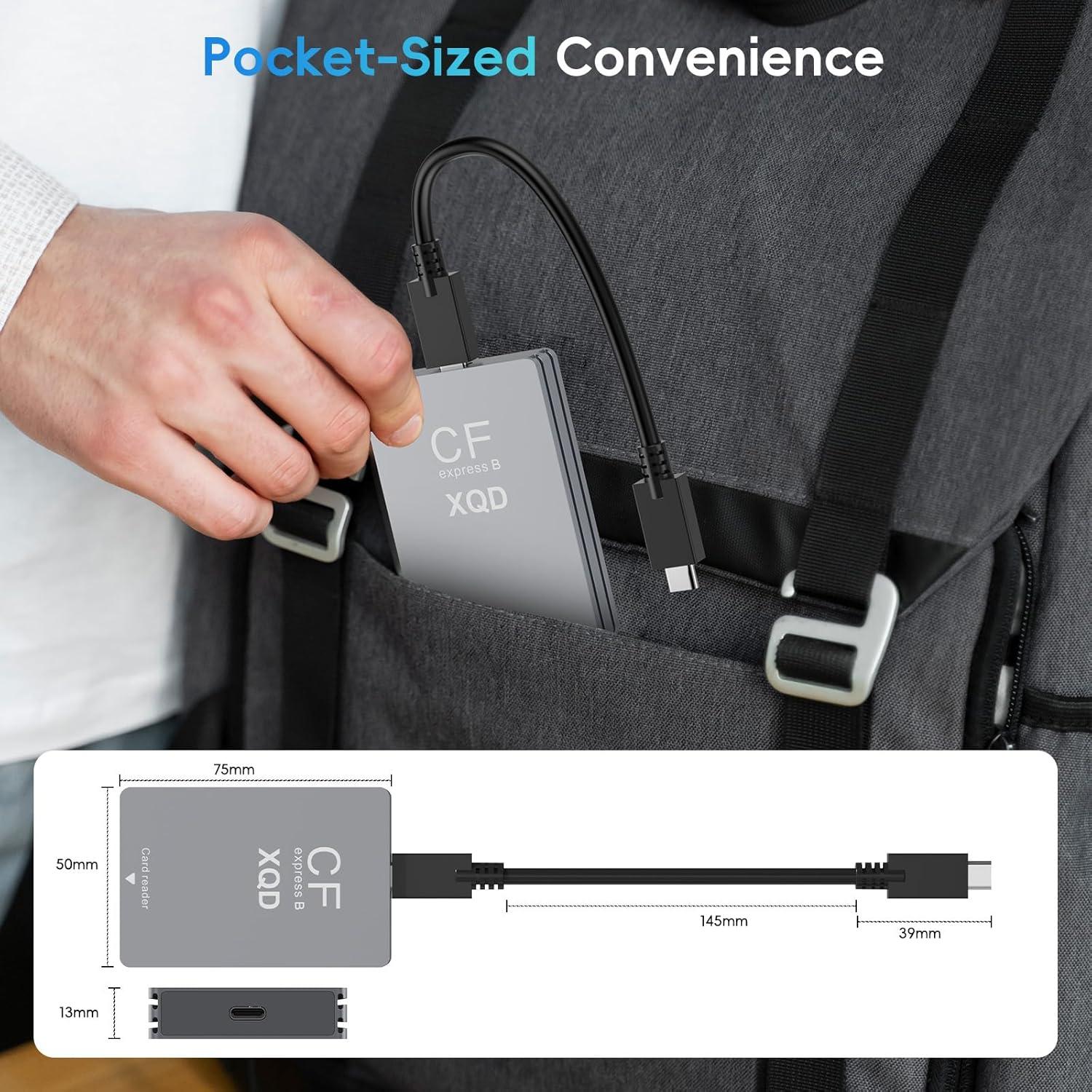 Lector de tarjetas 3-en-1 Opluz CFexpress/XQD/SD USB 3.2