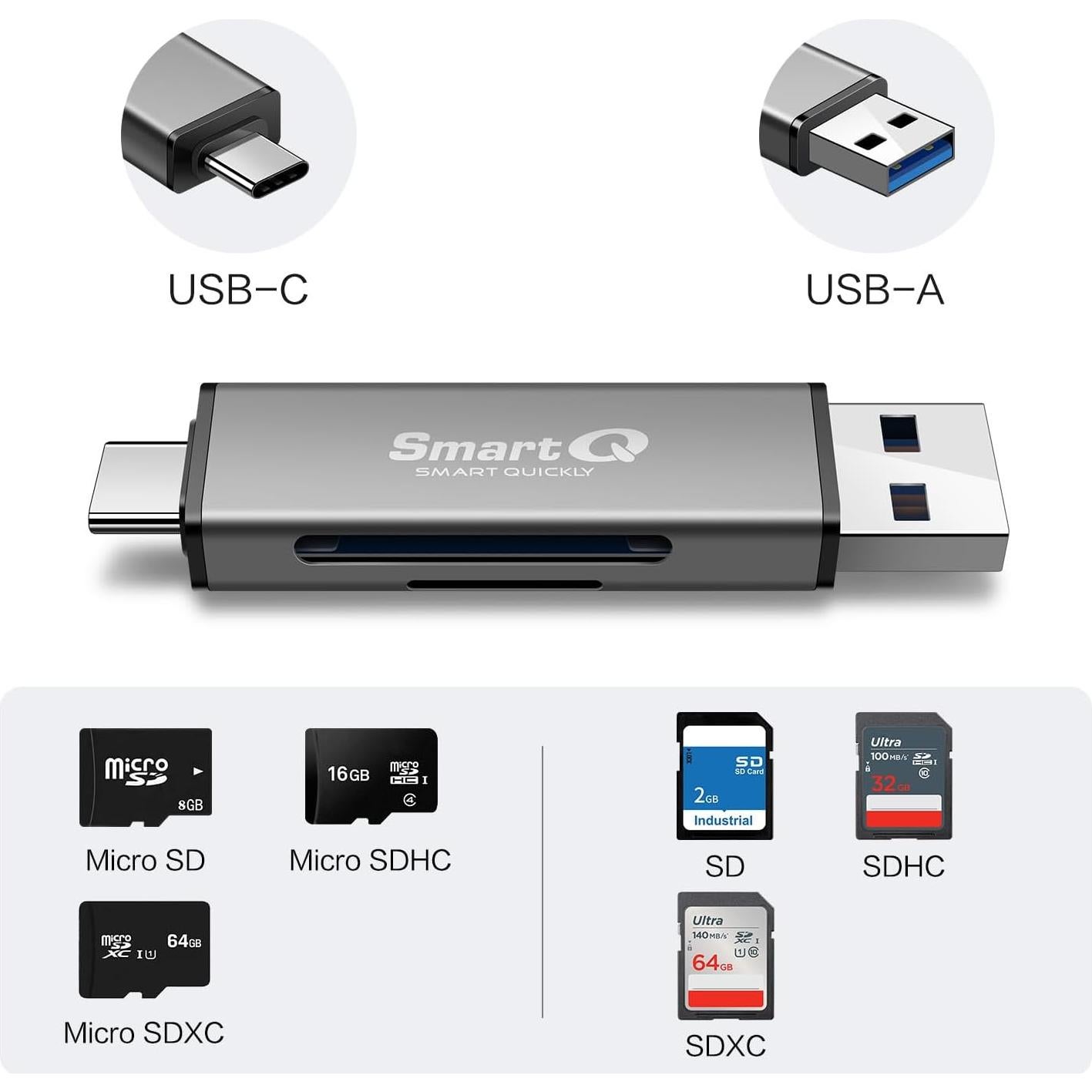 Lector de Tarjetas USB C SmartQ C350 con Adaptador USB 3.0