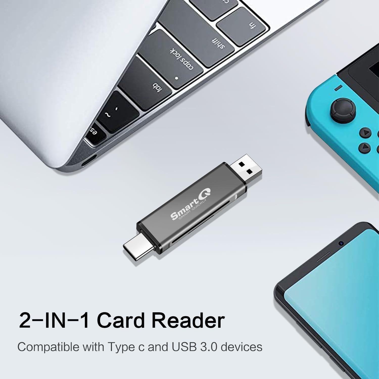 Lector de Tarjetas USB C SmartQ C350 con Adaptador USB 3.0
