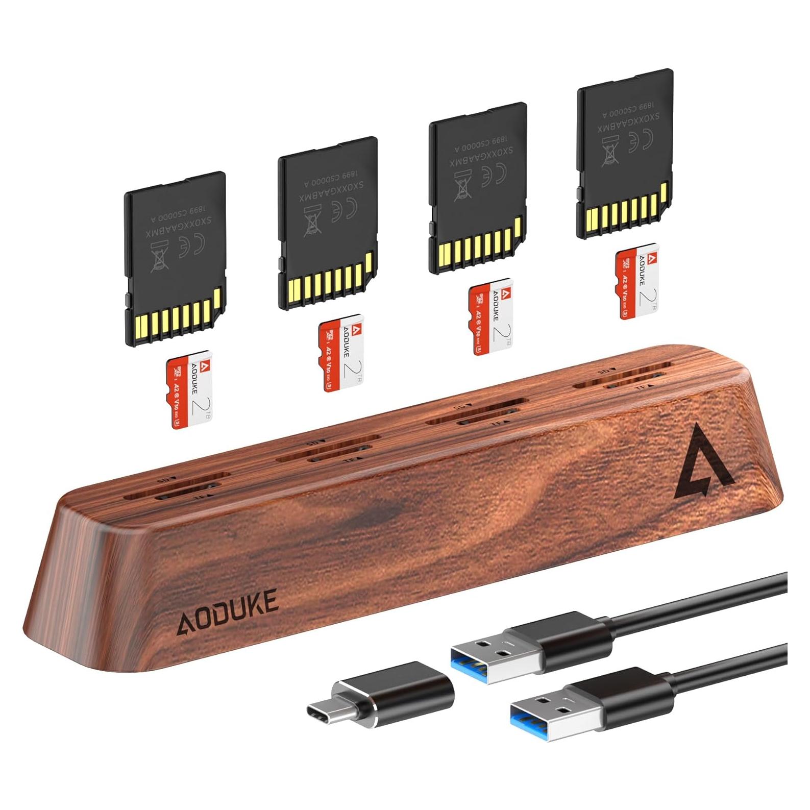 Lector de Tarjetas SD 8 Puertos AODUKE AST43M USB 3.0 Madera