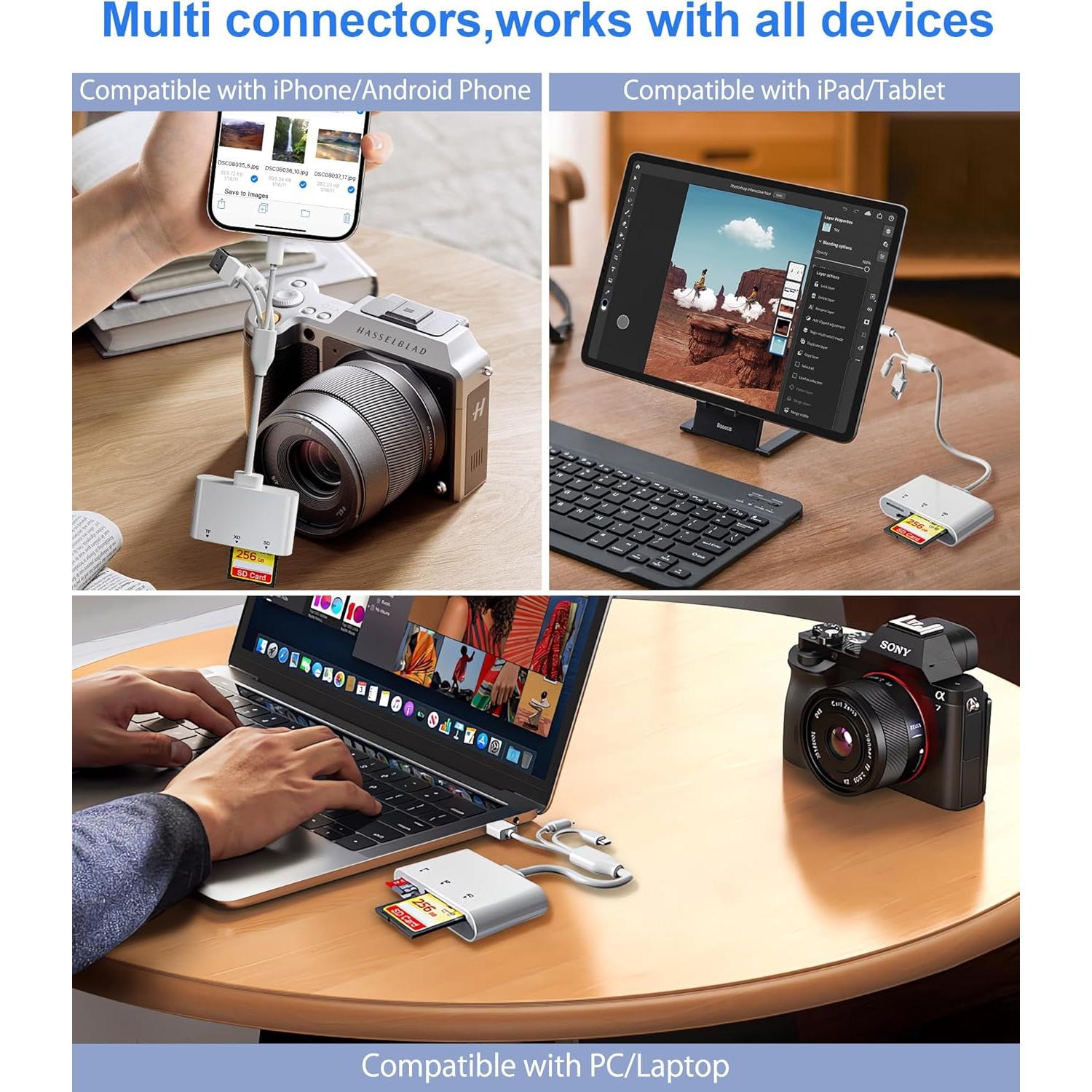 Lector de Tarjetas SD 3-en-1 Bawanfa Plus para iPhone y Android