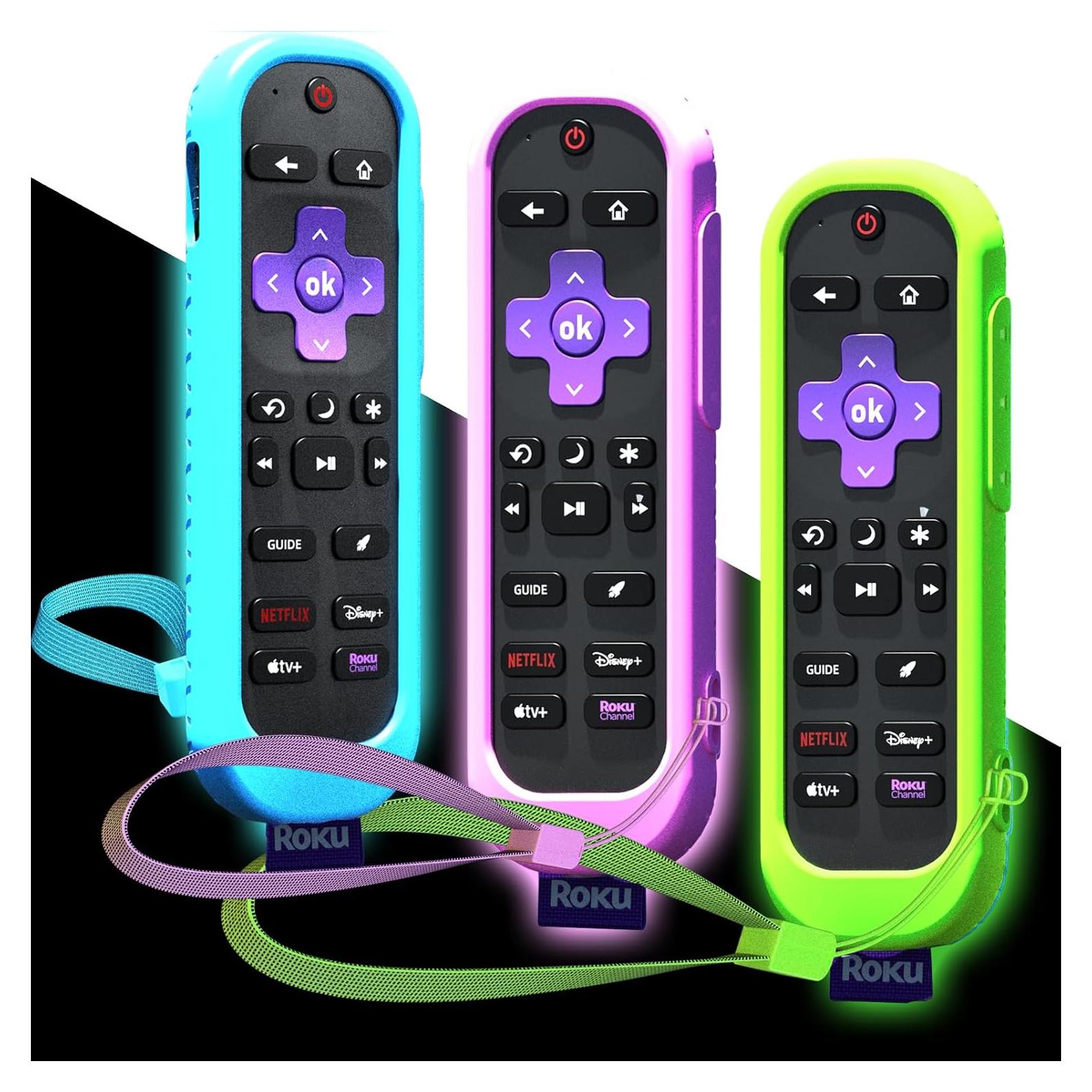 3 Fundas de Silicona para Control Remoto Roku Pro - Morado, Azul, Verde