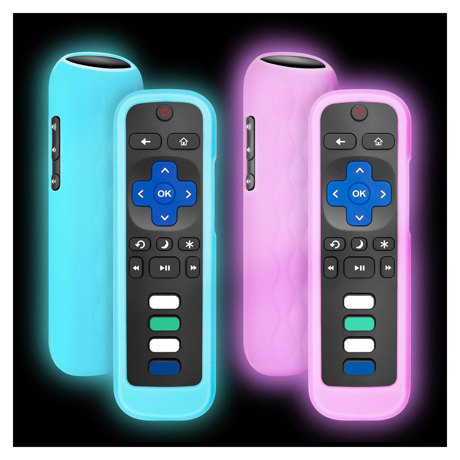 Paquete de 2 fundas de silicona para control remoto Roku - Azul y Púrpura