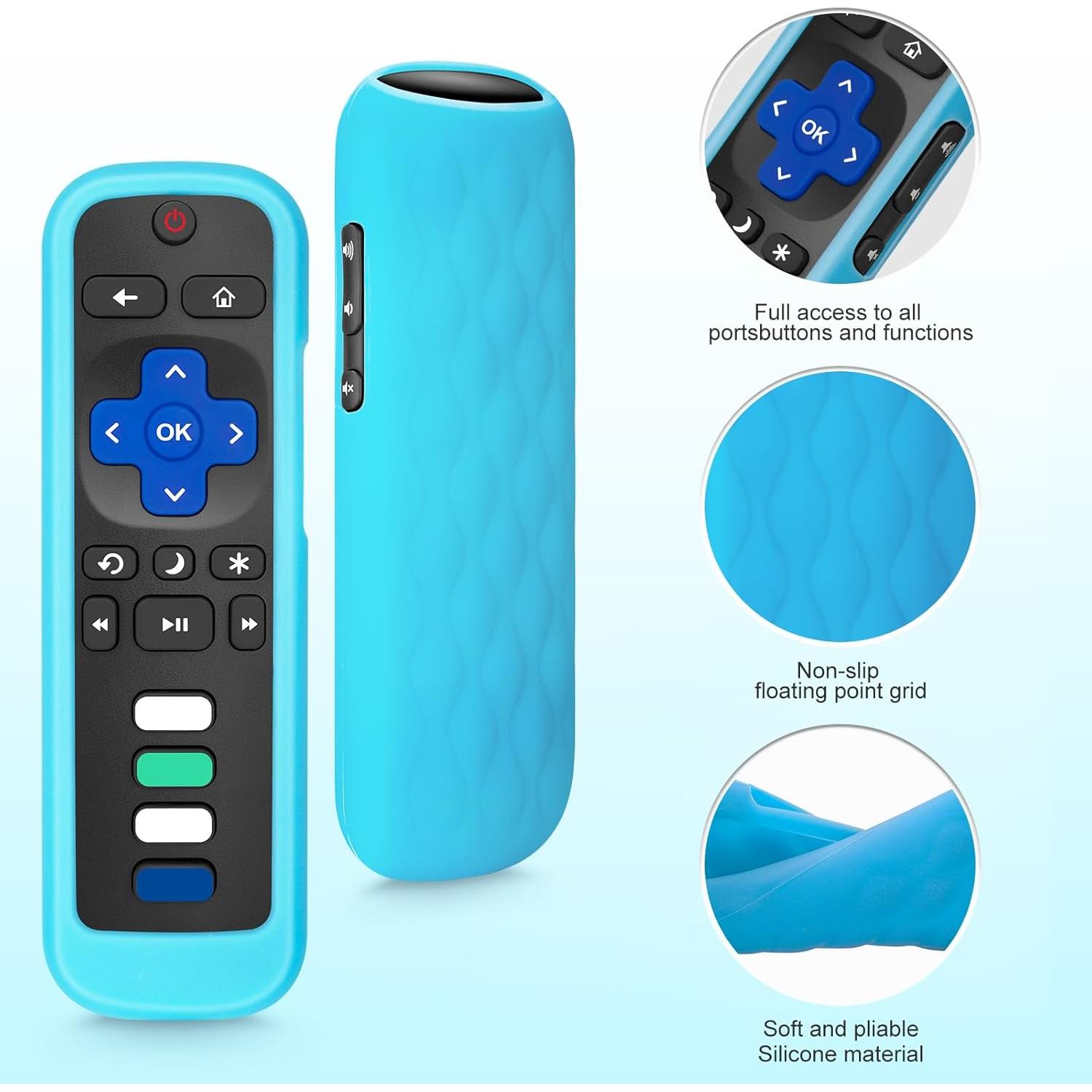 Paquete de 2 fundas de silicona para control remoto Roku - Azul y Púrpura