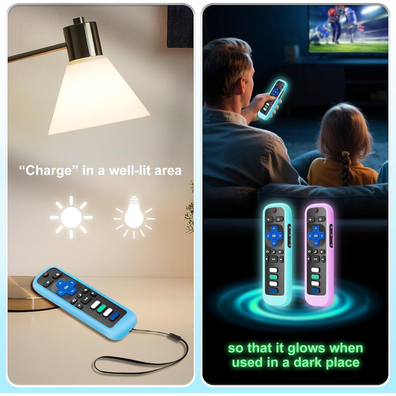 Paquete de 2 fundas de silicona para control remoto Roku - Azul y Púrpura