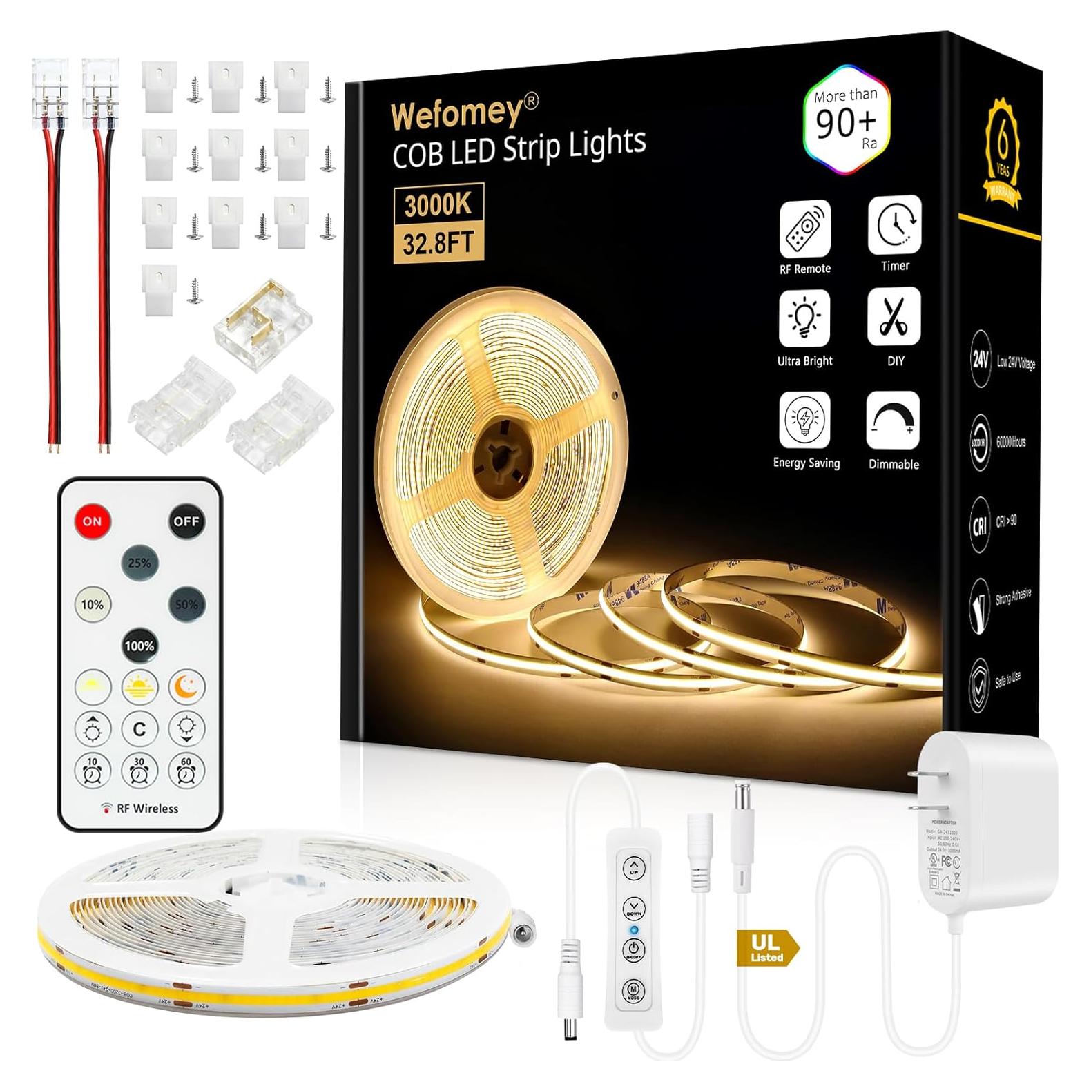 Tira de luz LED COB 10m 3000K regulable con control remoto