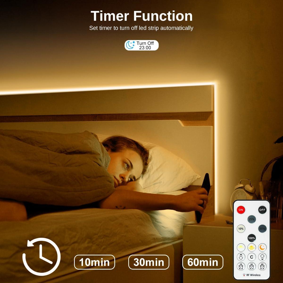 Tira de luz LED COB 10m 3000K regulable con control remoto