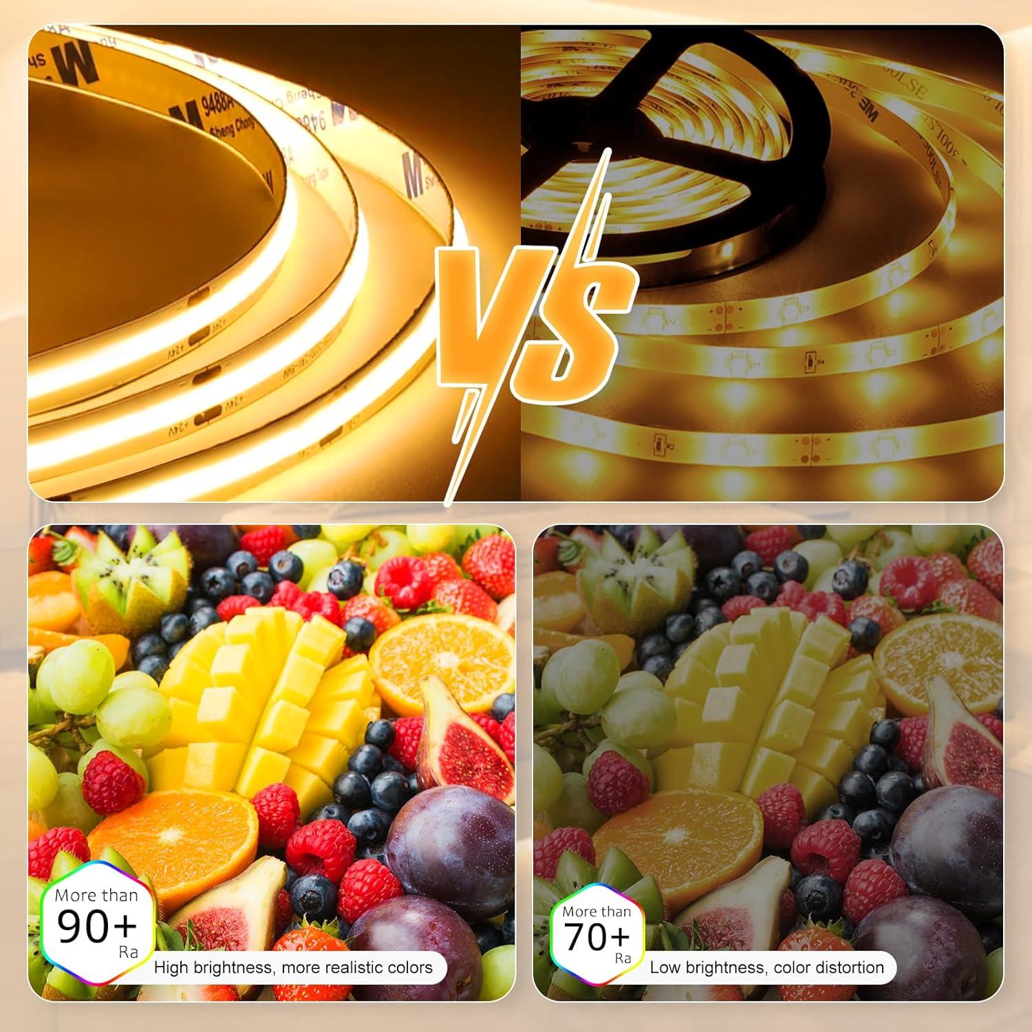 Tira de luz LED COB 10m 3000K regulable con control remoto