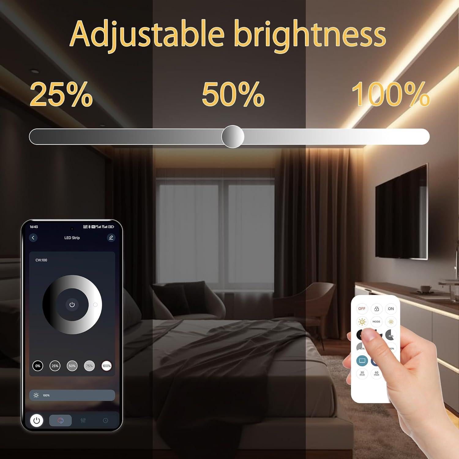 Tira LED COB 2700K 3m AXMOTUT Regulable con Control App