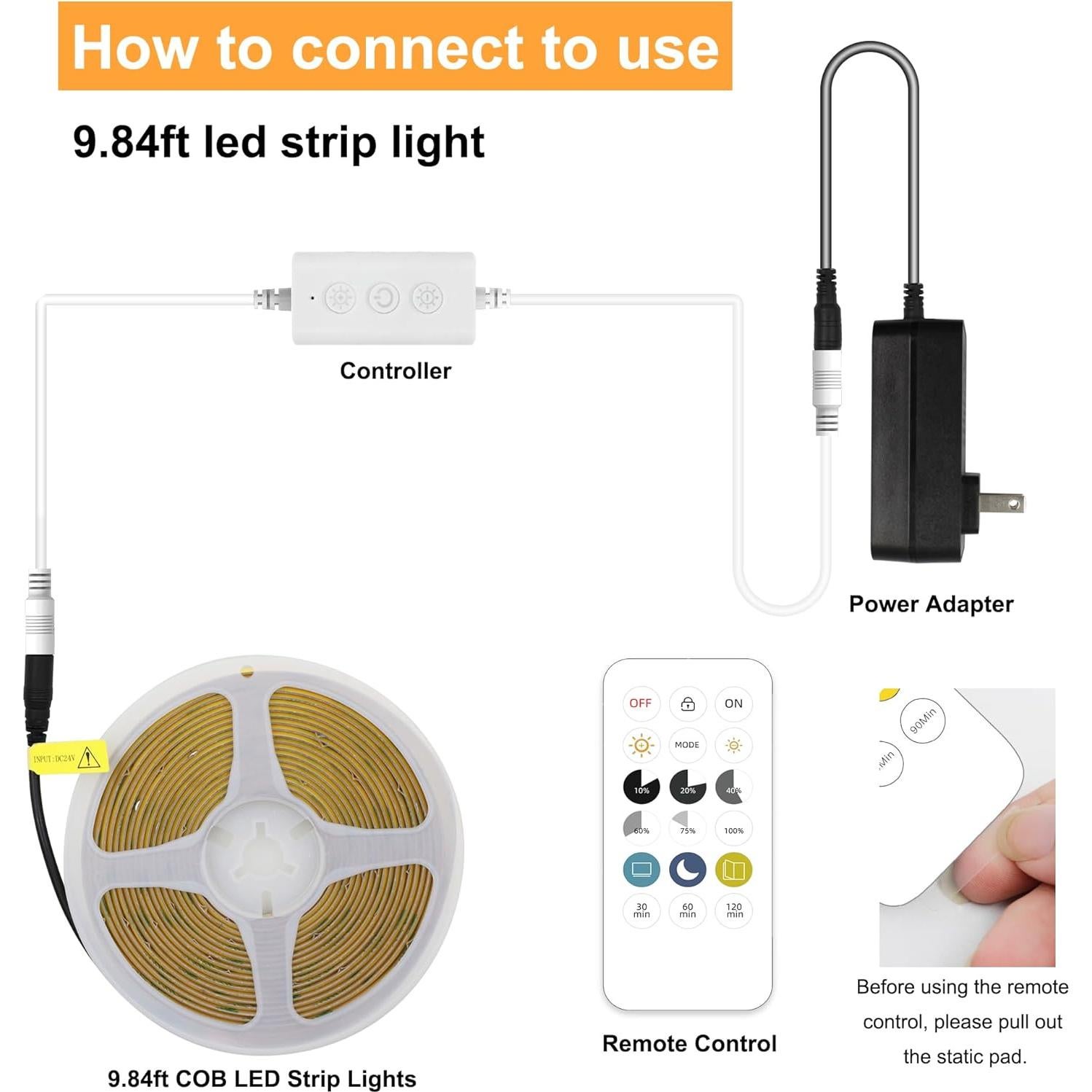 Tira LED COB 2700K 3m AXMOTUT Regulable con Control App