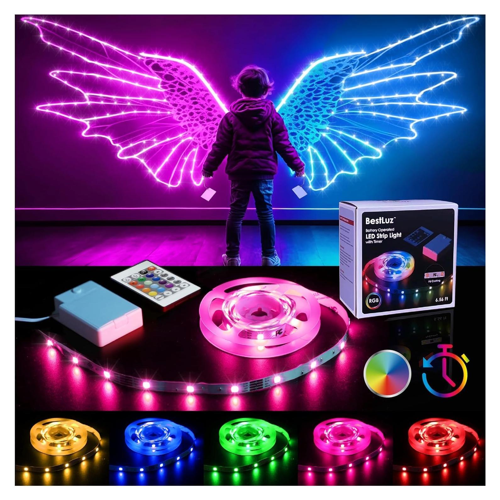 Luces de tira LED a pilas BestLuz 2m RGB con control remoto