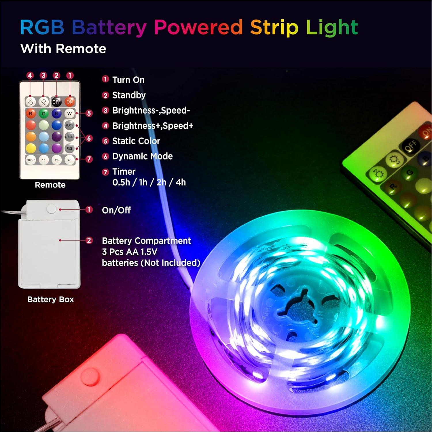 Luces de tira LED a pilas BestLuz 2m RGB con control remoto