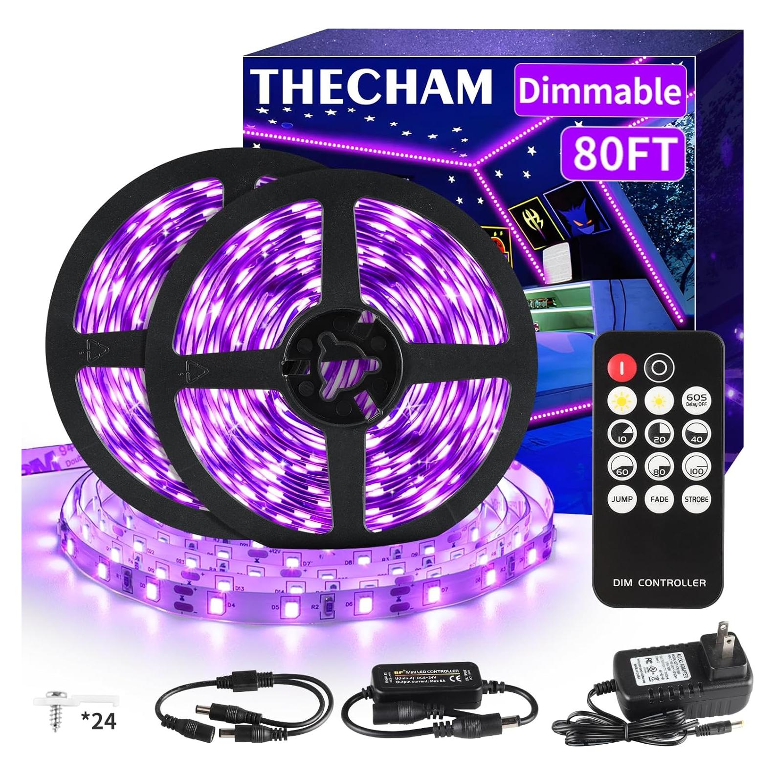 Tira de luces negras 24m THECHAM con control remoto 1440 LEDs