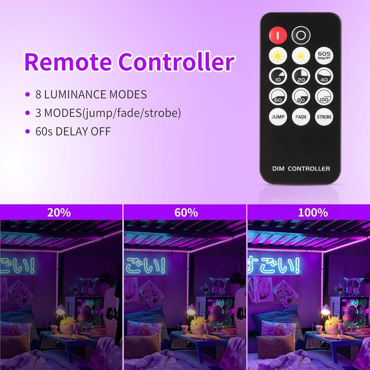 Tira de luces negras 24m THECHAM con control remoto 1440 LEDs