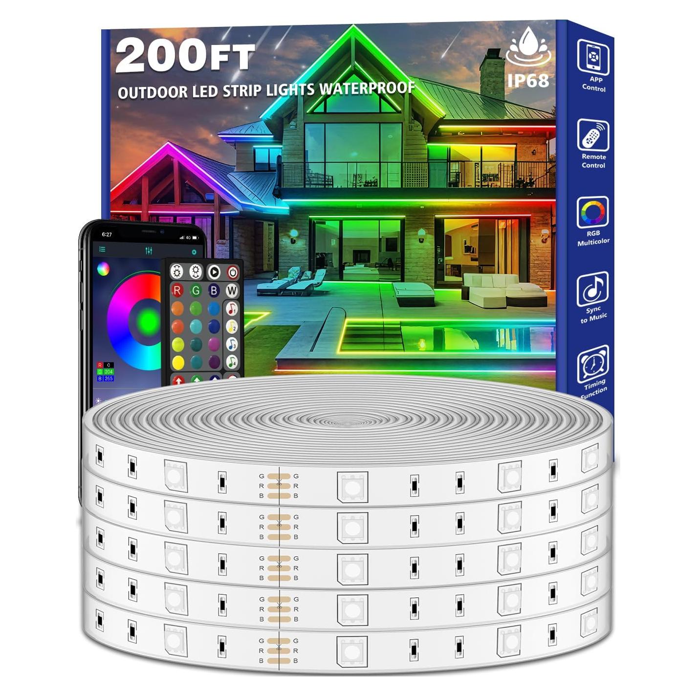 Luces de Tira LED Impermeables ZOEGI 200 pies RGB Control Remoto