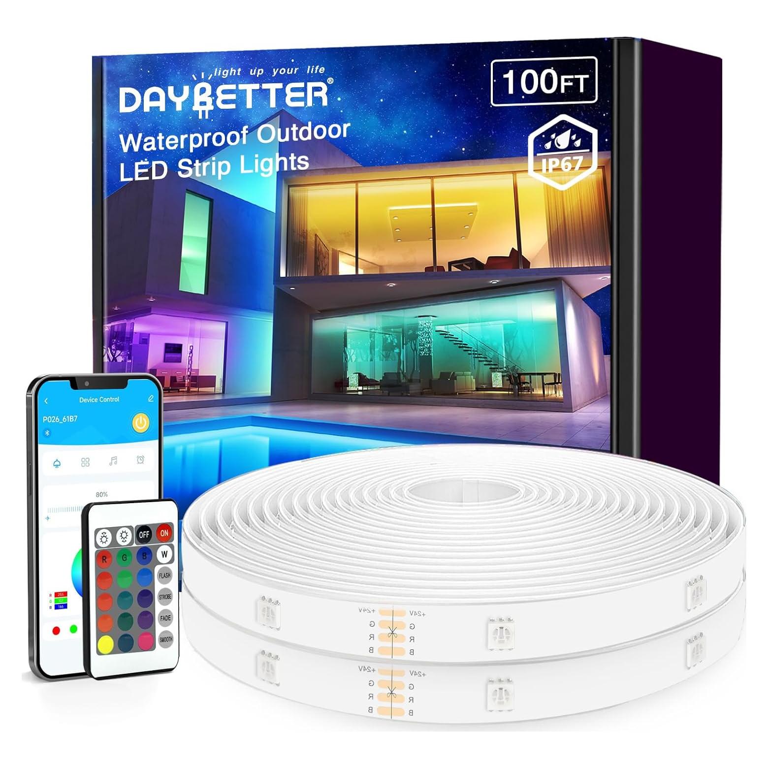 Luces LED de Tira Exterior DAYBETTER 30.48m IP67 Control Remoto