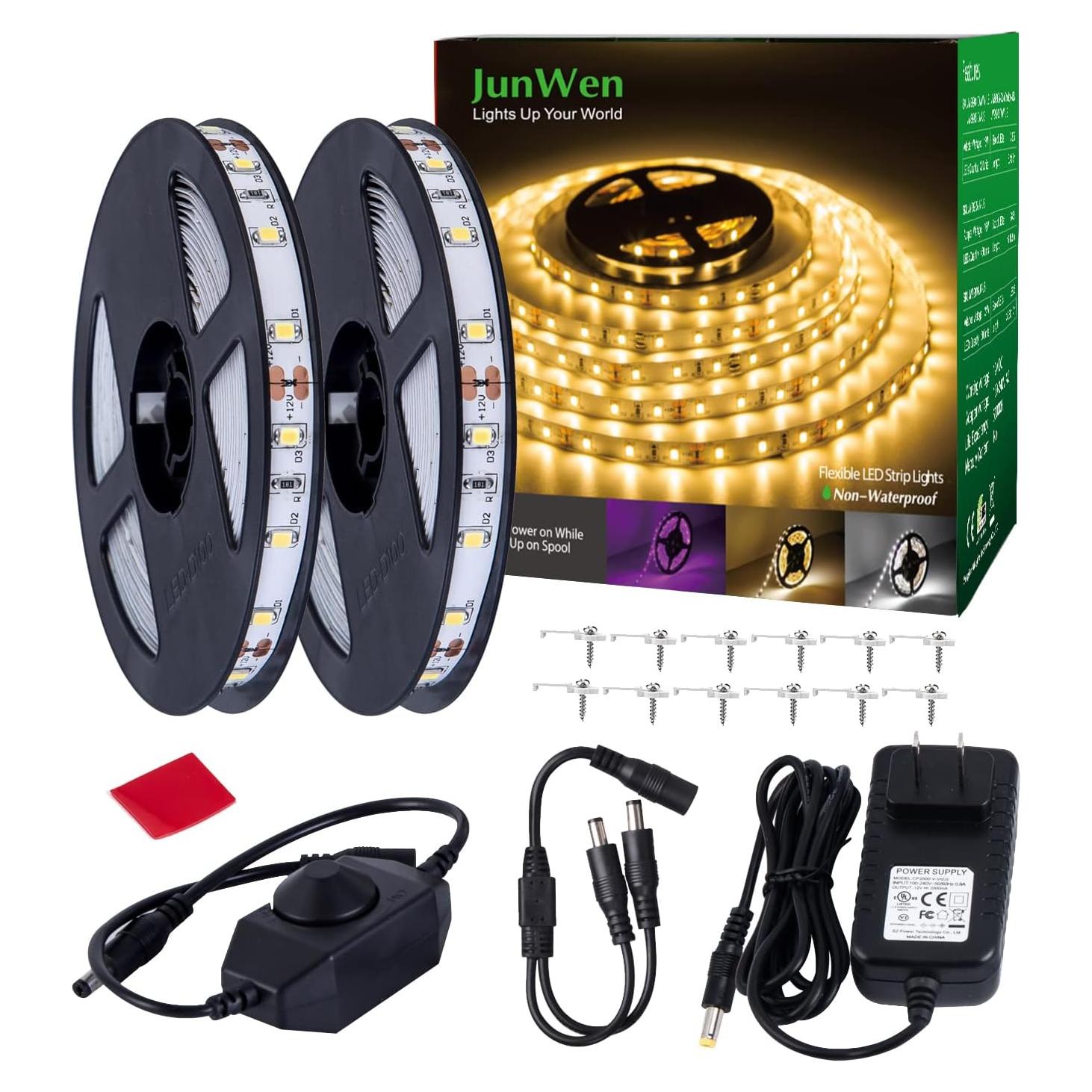 Tira LED 12V 40 pies JUNWEN blanca cálida regulable 720 LEDs