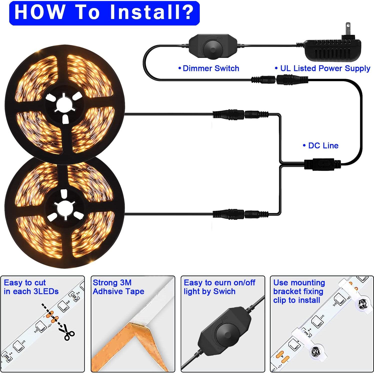Tira LED 12V 40 pies JUNWEN blanca cálida regulable 720 LEDs