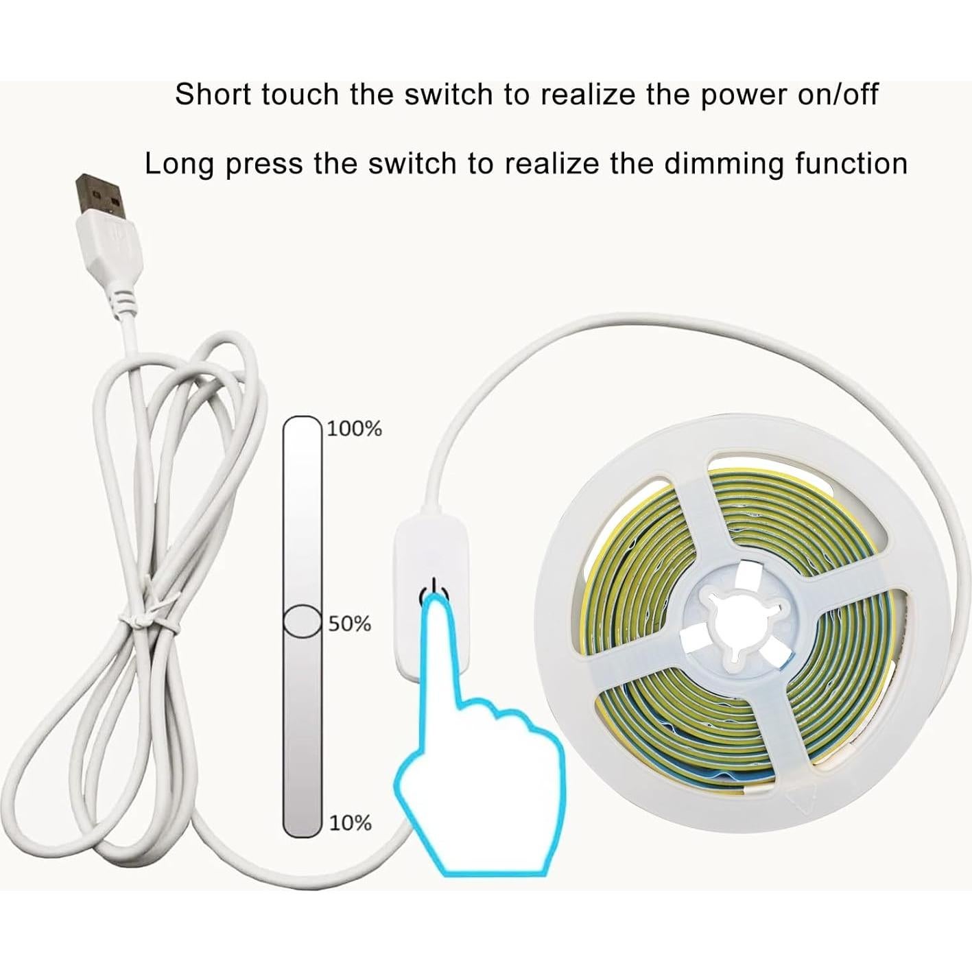 Tira de luz LED COB 1 metro XZKJ USB regulable blanca