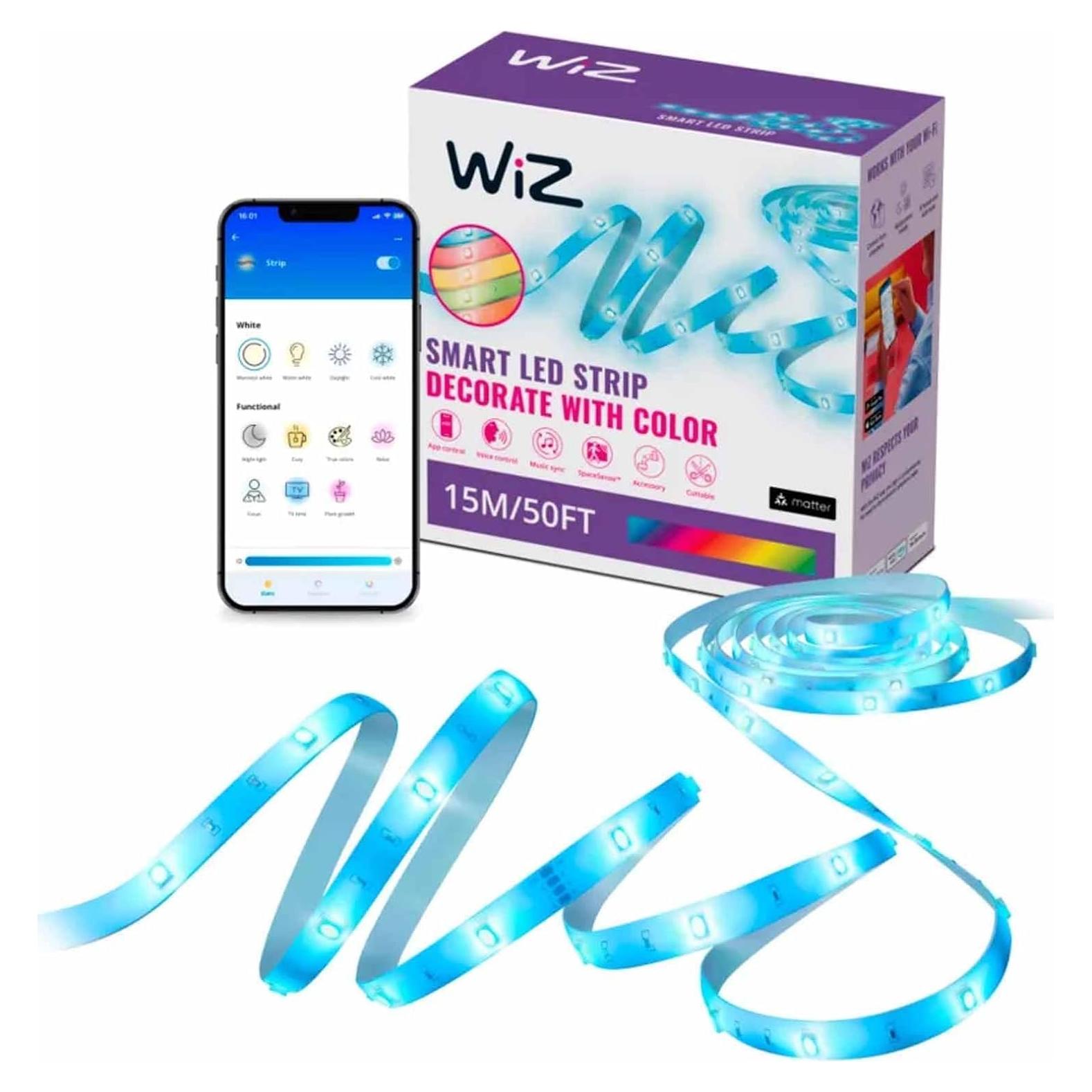 Cinta de Luz LED WiZ 15m RGB Control Voz y App