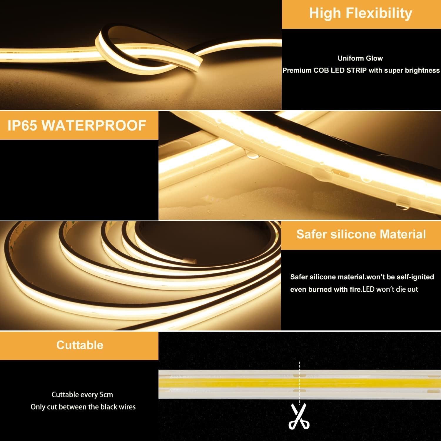 Tira de luces LED COB 5M 2700K Pandery IP67 Impermeable