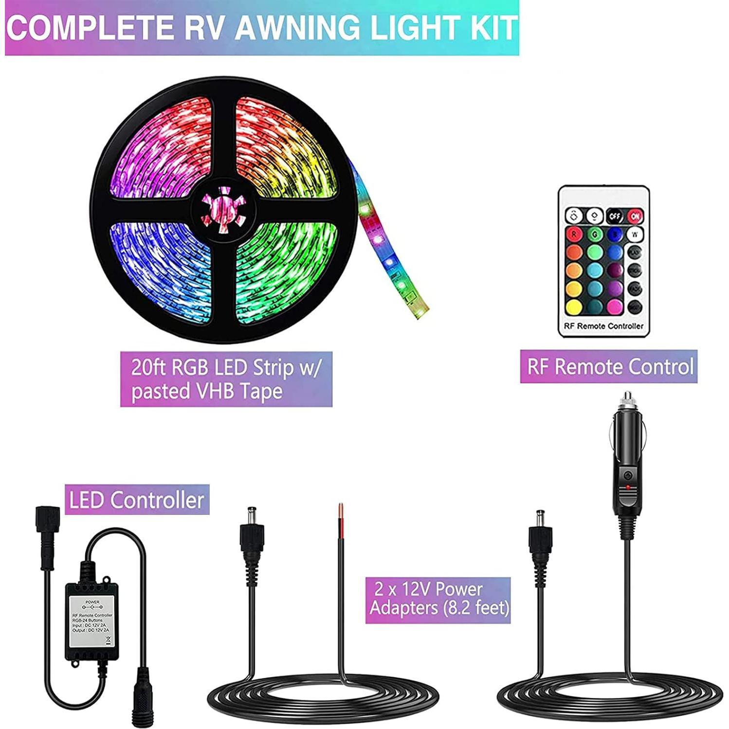 Luces LED de Toldo RV EXCELFU 20FT 12V RGB Impermeables