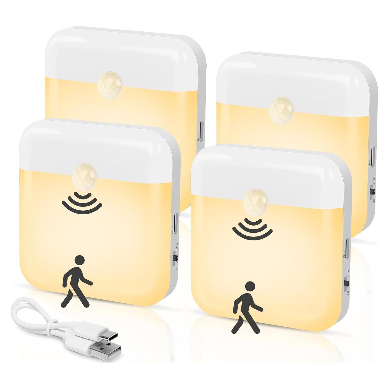 Paquete de 4 luces nocturnas recargables LED con sensor