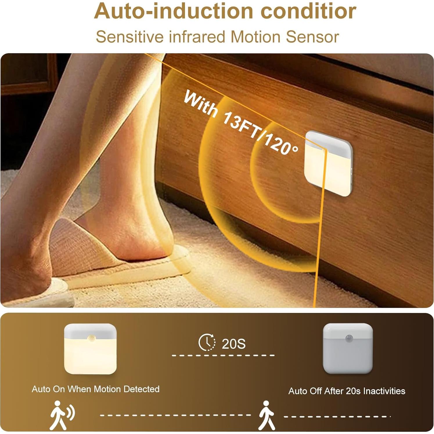 Paquete de 4 luces nocturnas recargables LED con sensor