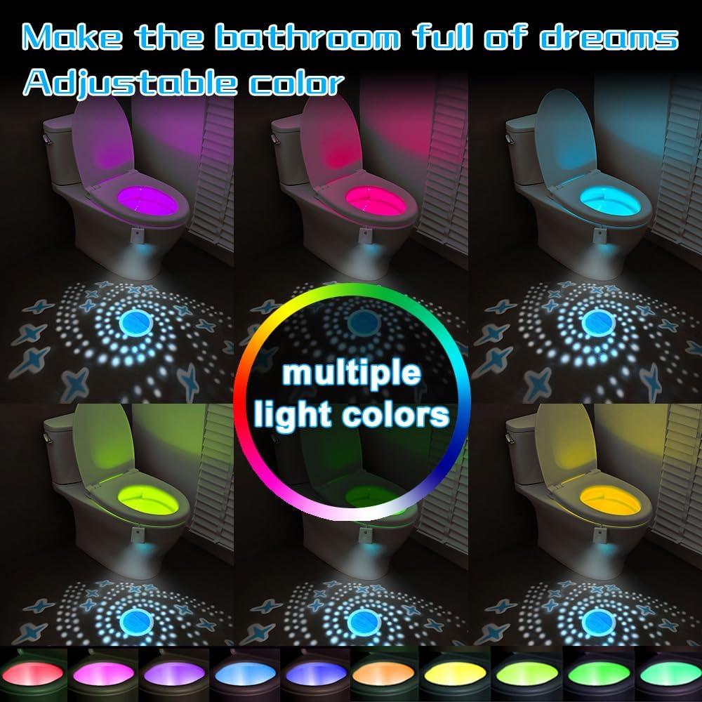 AVEKI Toilet Night Lights, Motion Activated LED Light 16 Colors Changing Night Light Motion Sensor with Projection Light, Rechargable Toilet Bowl Light for Bathroom Decor Funny Gift (1 Pack)