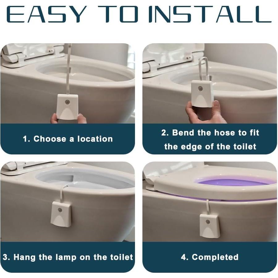 AVEKI Toilet Night Lights, Motion Activated LED Light 16 Colors Changing Night Light Motion Sensor with Projection Light, Rechargable Toilet Bowl Light for Bathroom Decor Funny Gift (1 Pack)