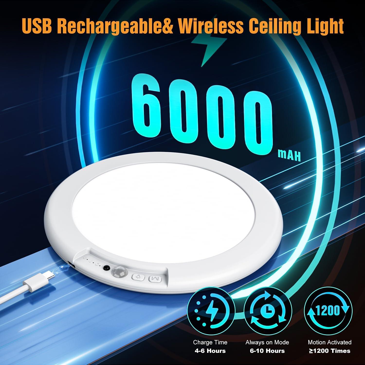 Luz de Techo Recargable Ktpugorn con Sensor de Movimiento 6000mAh